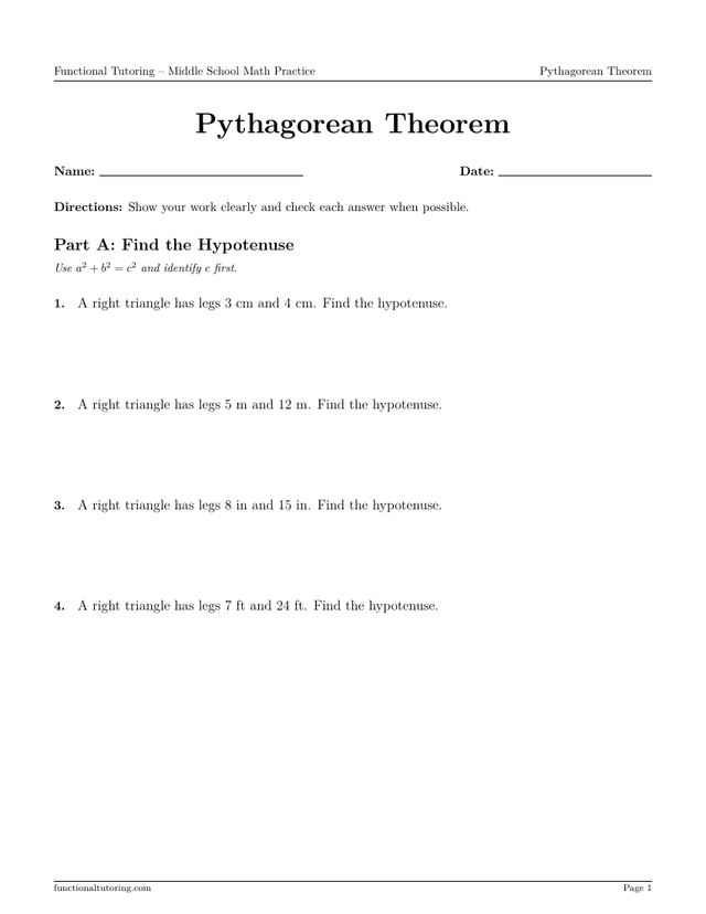 Preview of the Pythagorean Theorem worksheet