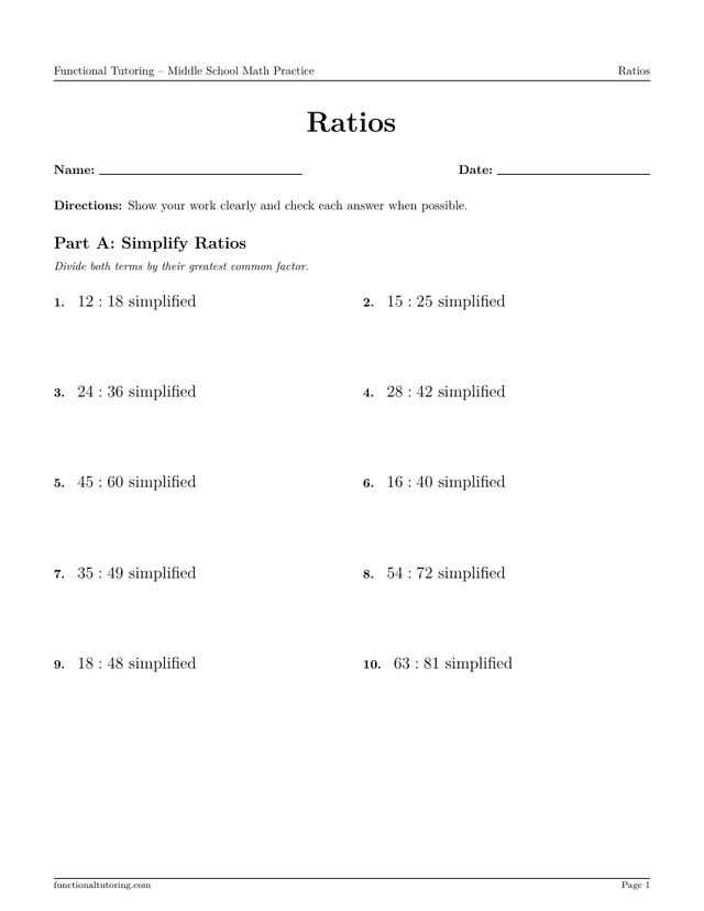 Preview of the Ratios worksheet