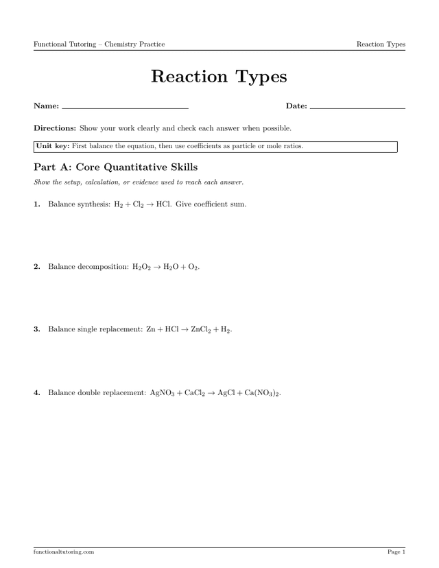 Preview of the Reaction Types worksheet