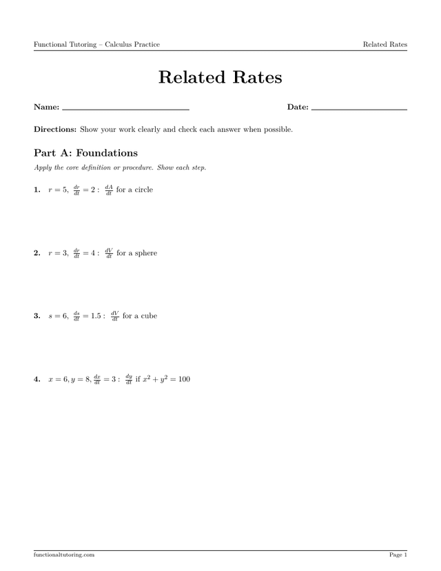 Preview of the Related Rates worksheet