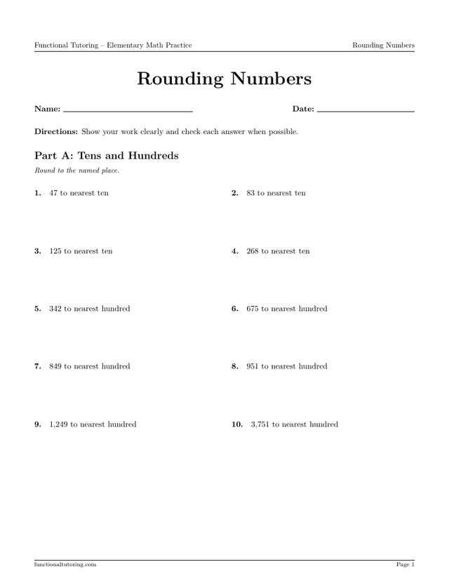Preview of the Rounding Numbers worksheet