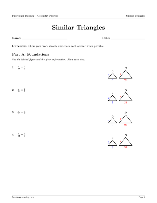 Preview of the Similar Triangles worksheet