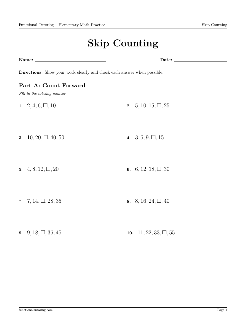 First-page preview of the Skip Counting worksheet