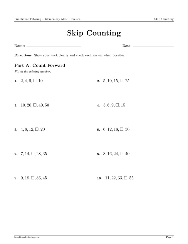 Preview of the Skip Counting worksheet