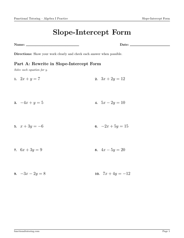 Preview of the Slope-Intercept Form worksheet