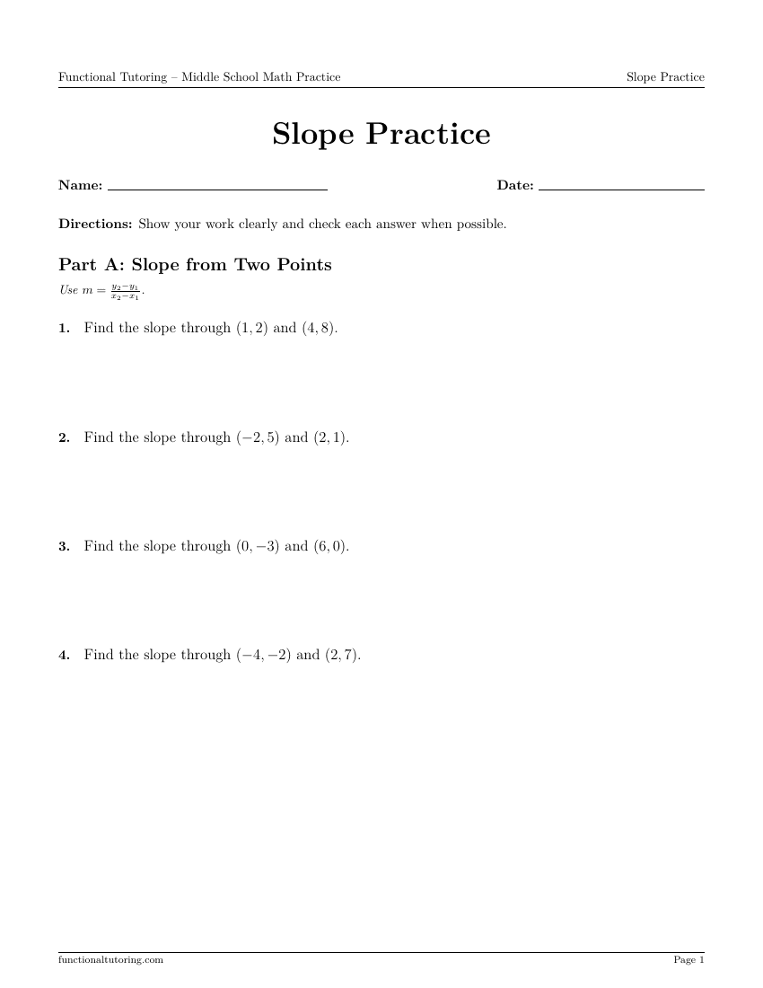 First-page preview of the Slope Practice worksheet