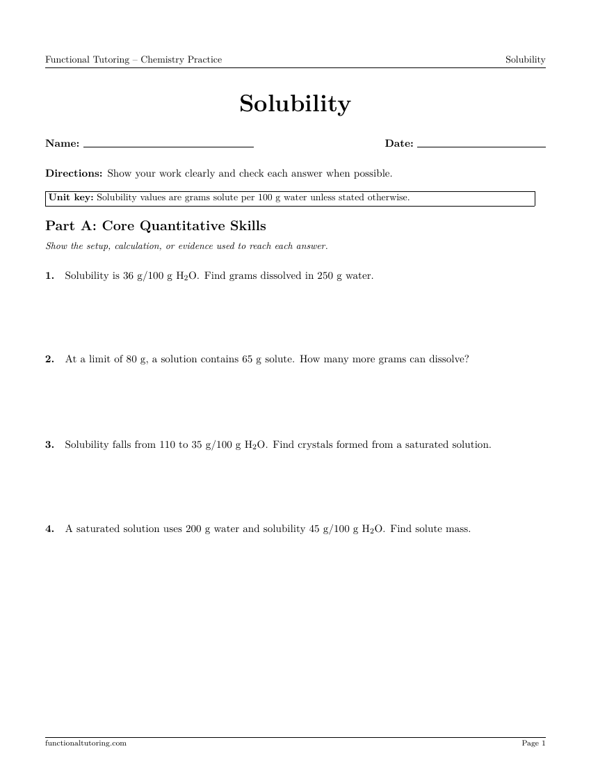First-page preview of the Solubility worksheet