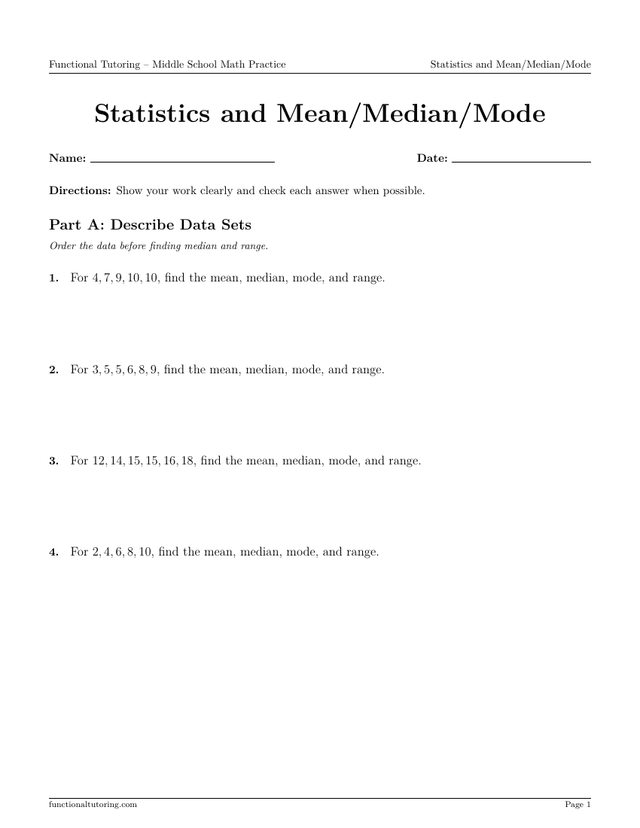 Preview of the Statistics & Mean/Median/Mode worksheet