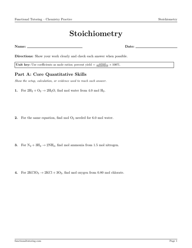 Preview of the Stoichiometry worksheet