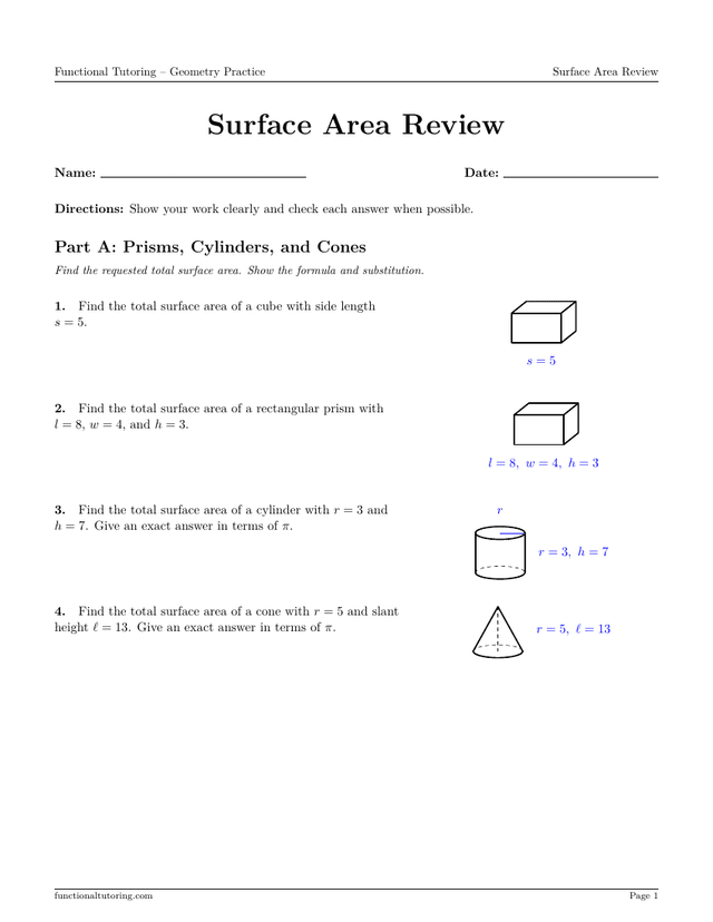 Preview of the Surface Area Review worksheet
