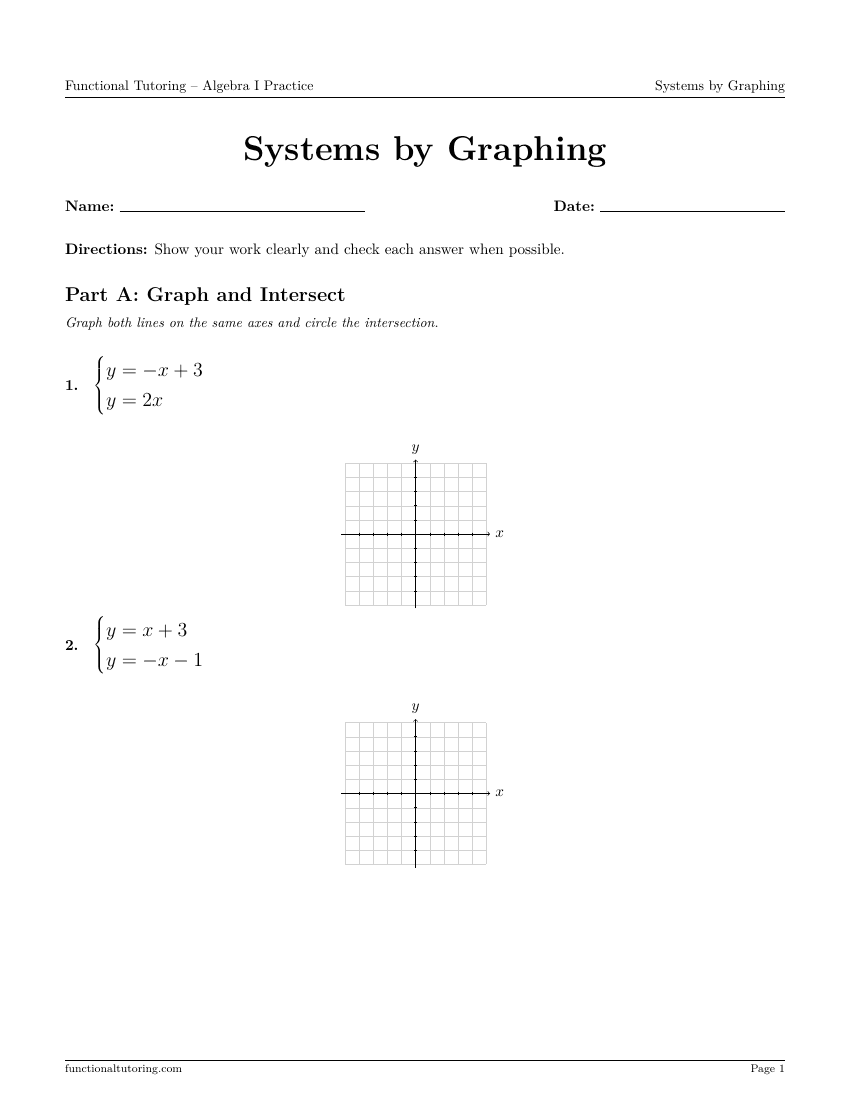First-page preview of the Systems by Graphing worksheet