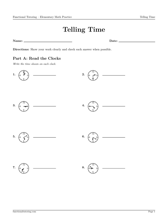 Preview of the Telling Time worksheet