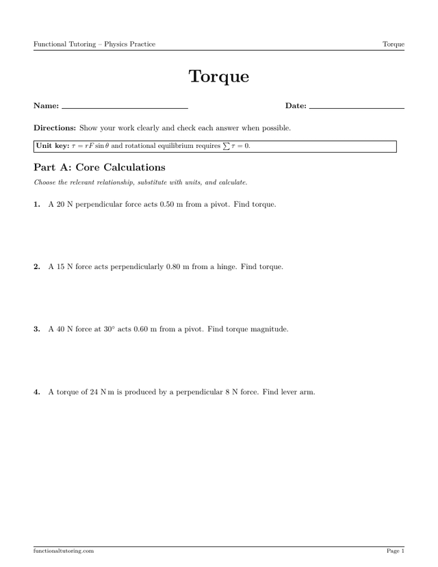 Preview of the Torque worksheet