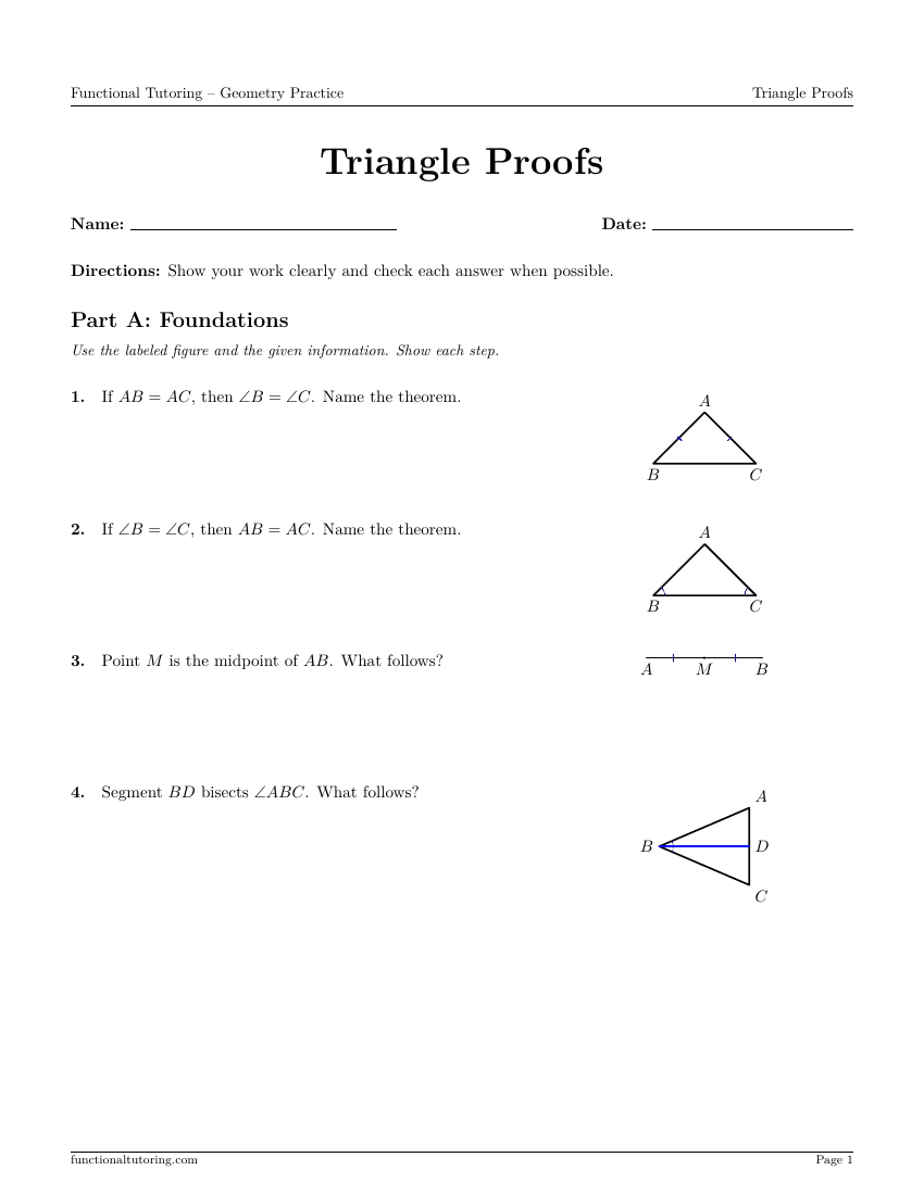 First-page preview of the Triangle Proofs worksheet