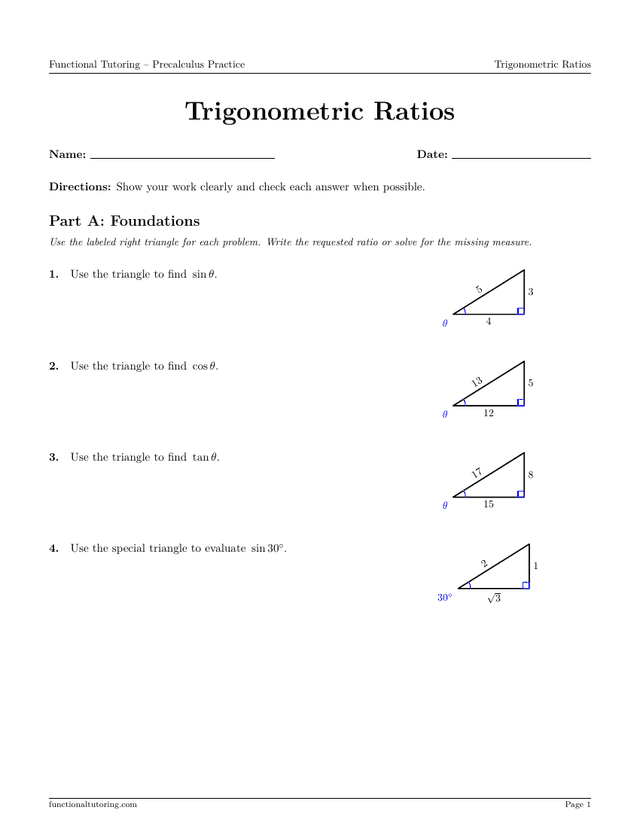 Preview of the Trigonometric Ratios worksheet