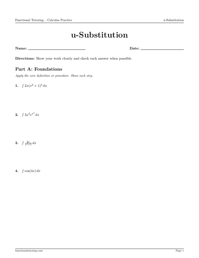 Preview of the u-Substitution worksheet