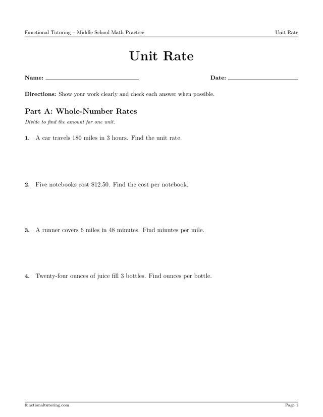 Preview of the Unit Rate worksheet
