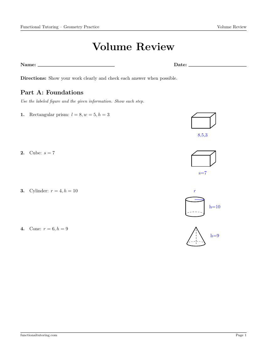 First-page preview of the Volume Review worksheet
