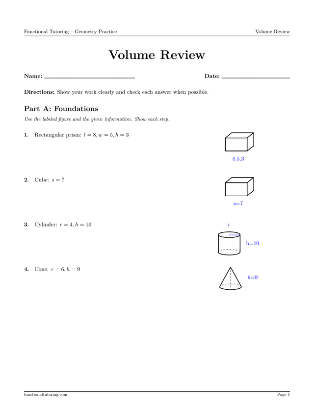 Preview of the Volume Review worksheet