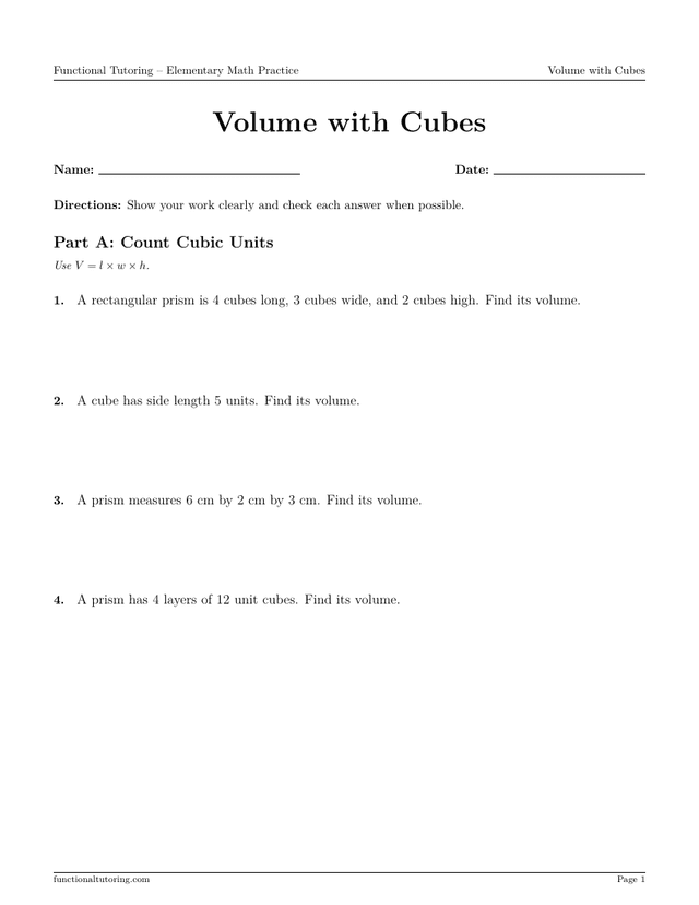 Preview of the Volume with Cubes worksheet