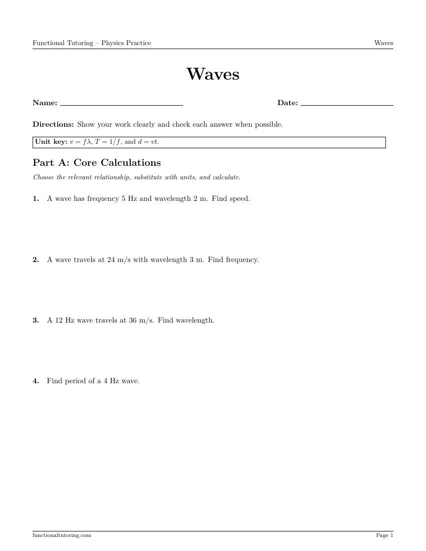 First-page preview of the Waves worksheet