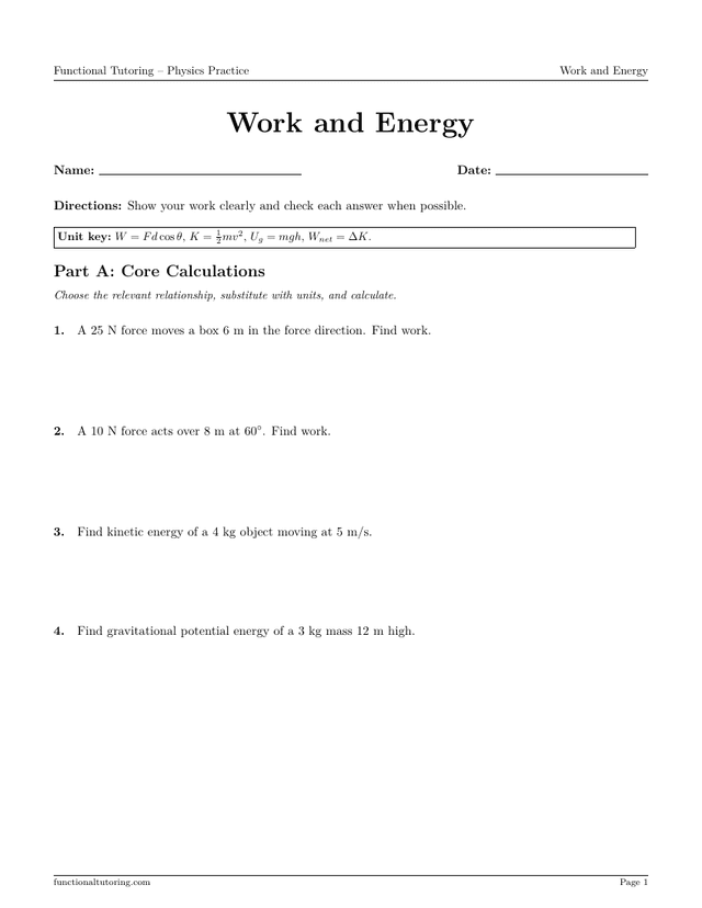 Preview of the Work and Energy worksheet