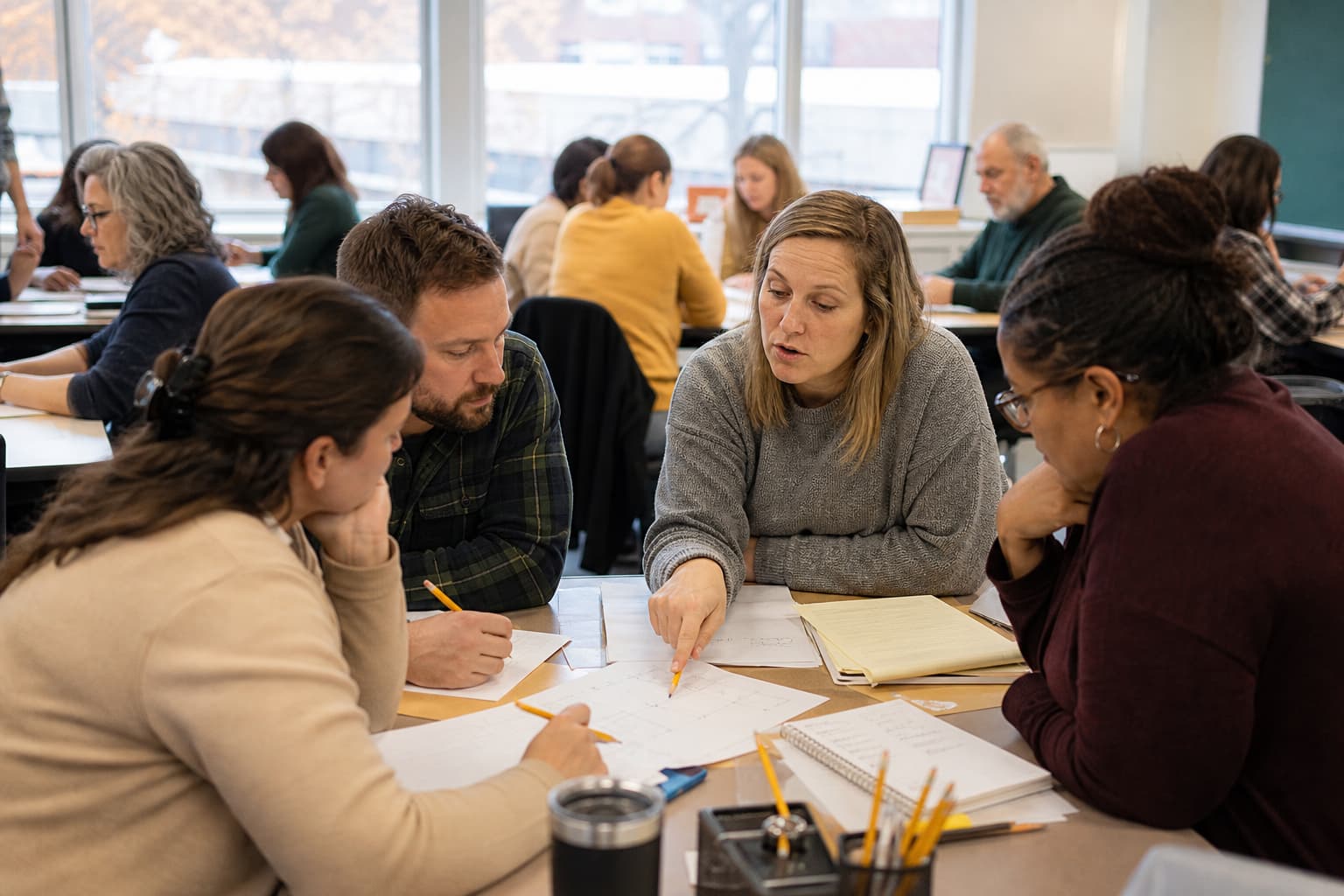 Maine educators collaborating during a professional learning session about math instruction