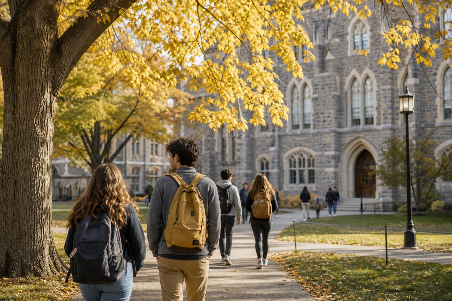 Students walking across the University of Maine campus in Orono, Maine