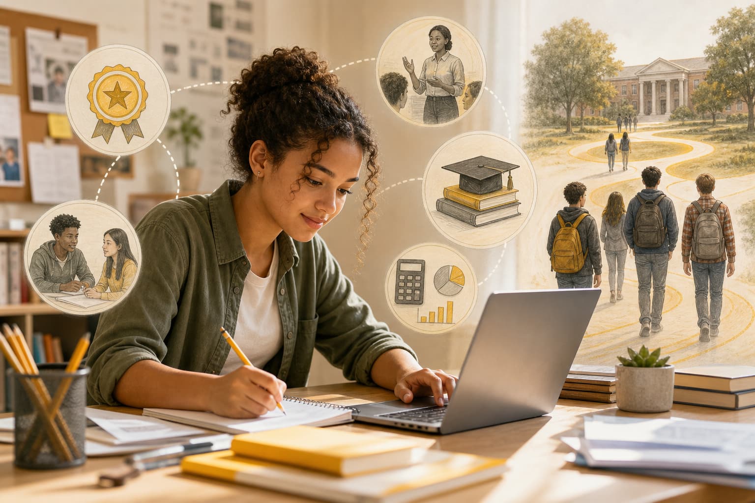 High school student working on a career-readiness project with educational materials