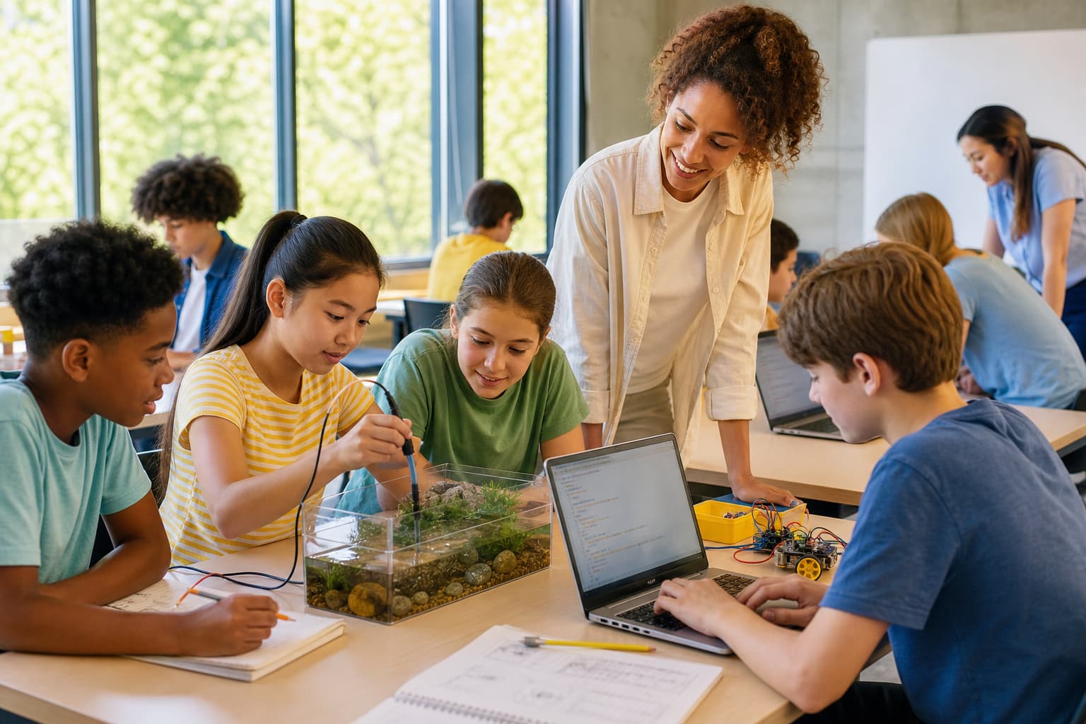 Young students participate in hands-on STEM activities at a summer camp on the Cal Poly Pomona campus