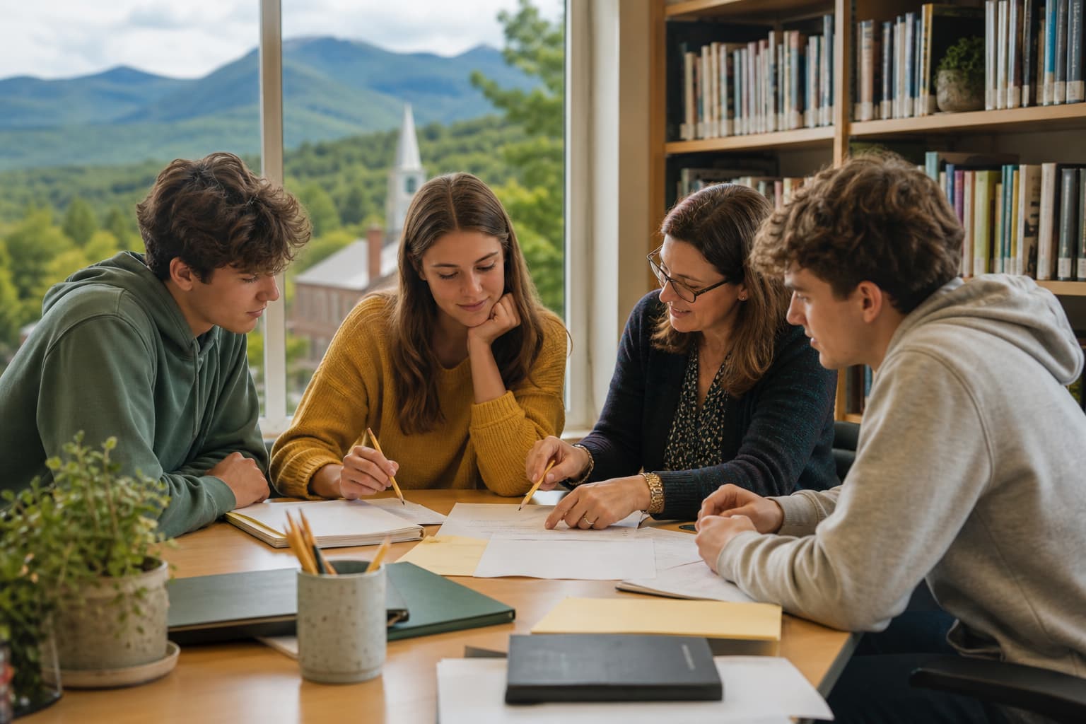 Vermont students reviewing college scholarship and financial aid information