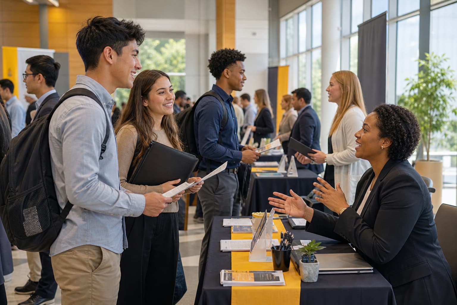 Penn College students meet with employers at a career fair.